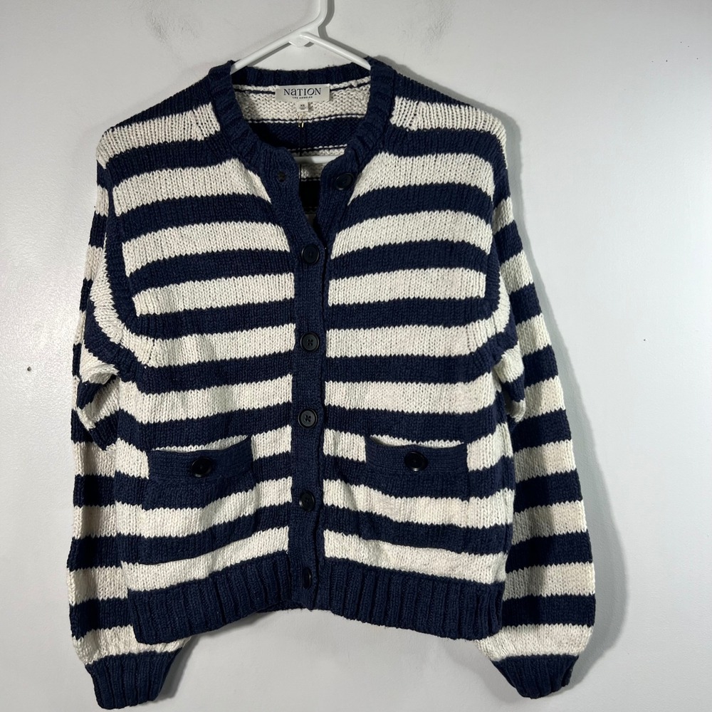 Womens Nation Los Angeles Tessa Marine Stripe Cardigan XS Navy Cream Cotton